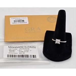 Ring 1ct‎ Moissanite Princess Cut Sterling Silver Setting Size 8 Item#0110